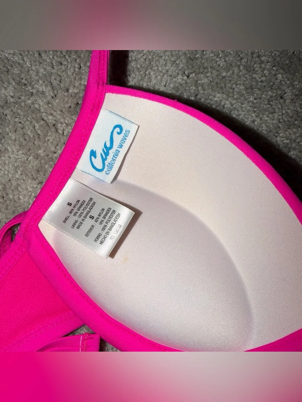 California Waves Hot Pink Halter Push-Up Bikini Top